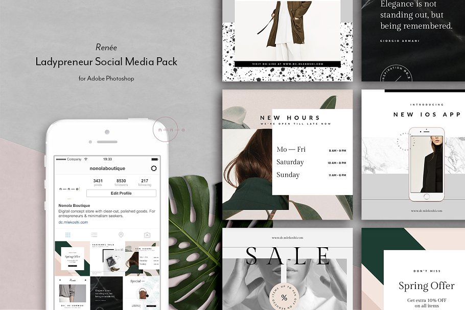 服装服饰主题社交媒体贴图模板素材库精选 Social Media Kit Ladypreneur • Renée插图
