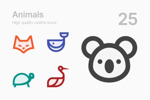 25枚动物简笔画图形矢量素材库精选图标v1 Animals