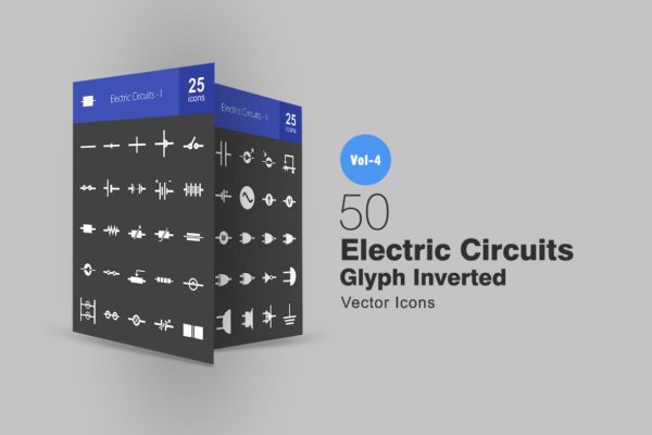 50枚电路线路板主题反转色字体素材库精选图标 50 Electric Circuits Glyph Inverted Icons