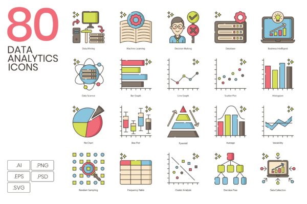 80枚数据分析主题矢量素材库精选图标 Data Analytics Icons