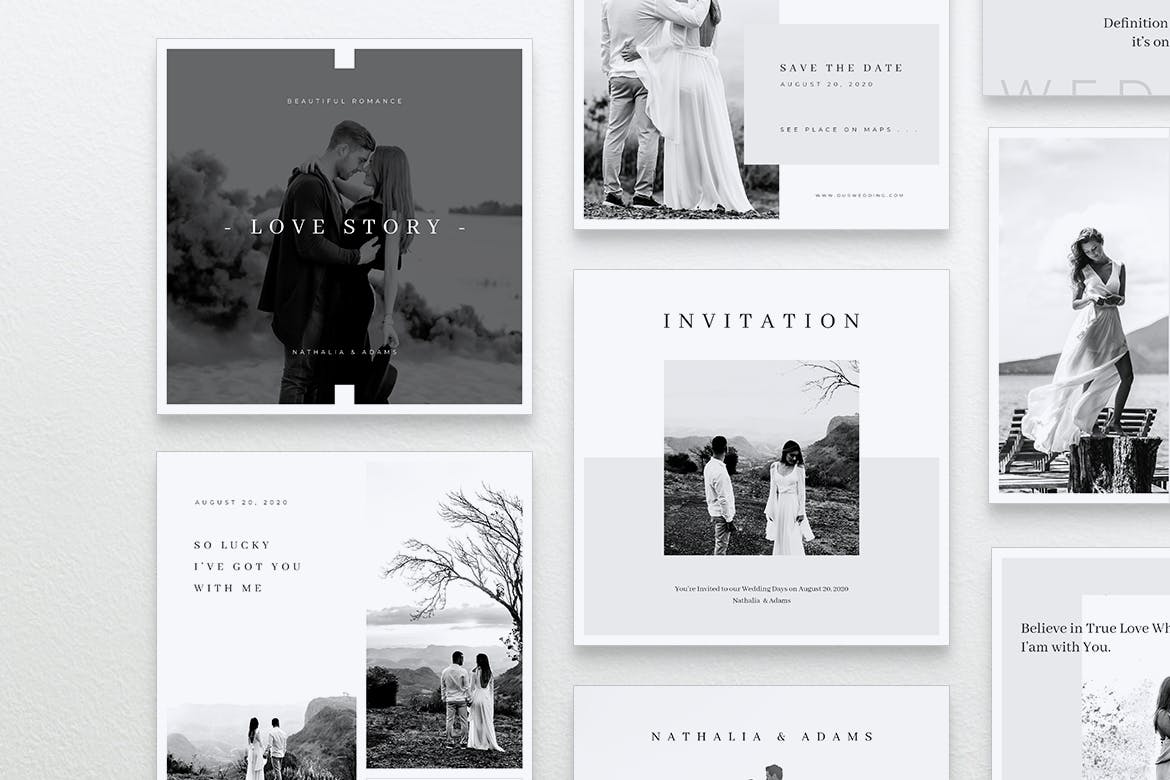 Instagram和Facebook社交平台电子婚礼邀请函/婚礼请柬设计模板素材库精选 INVITE Wedding Instagram & Facebook Post插图(3)