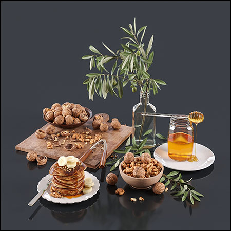 核桃蜂蜜和饼等食物装饰品素材之家精选3D模型