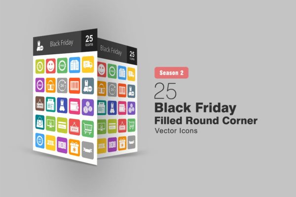 25个黑色星期五主题填充色圆角素材库精选图标 25 Black Friday Filled Round Corner Icons
