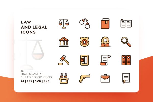 法律法务主题填充图标矢量图标素材 LAW AND LEGAL FILLED COLOR
