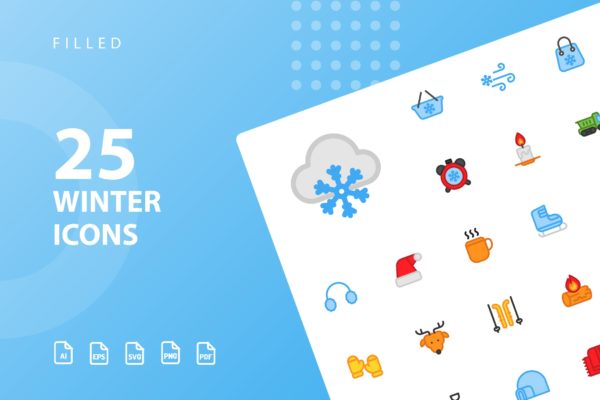 25枚冬天主题矢量填充素材库精选图标v2 Winter Filled Icons