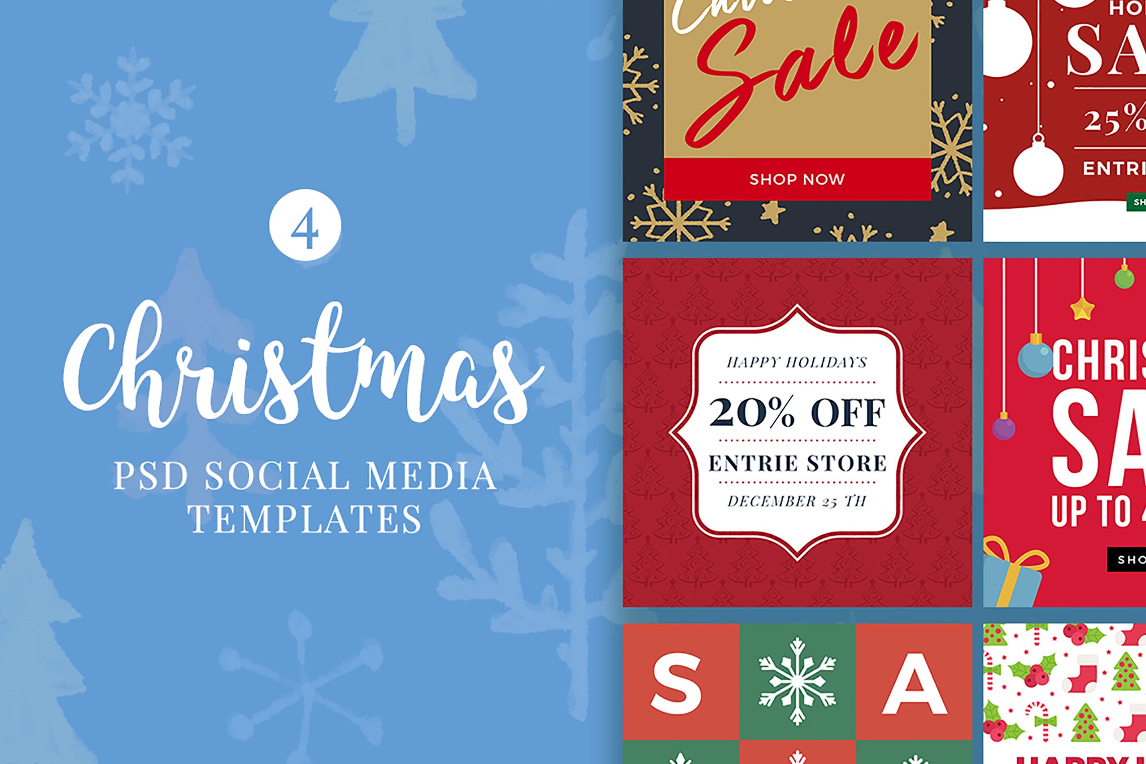 圣诞节主题社交促销素材库精选广告模板合集v4 Christmas Social Media Posts V4插图