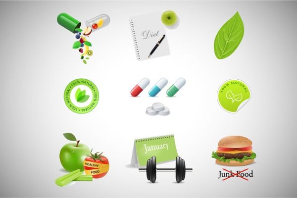 健康和健身及饮食和医学图标 Health and fitness icons