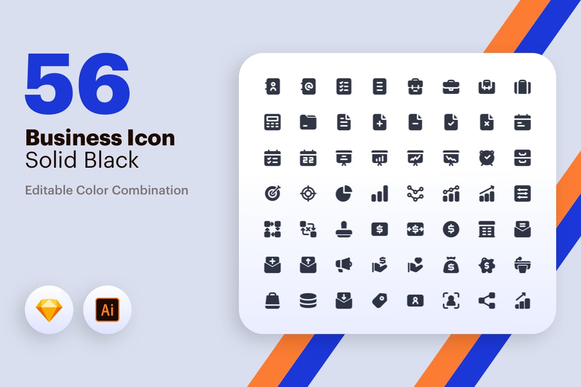 56枚商业主题纯黑矢量素材库精选图标素材包 Business Icon – Solid Black插图(1)