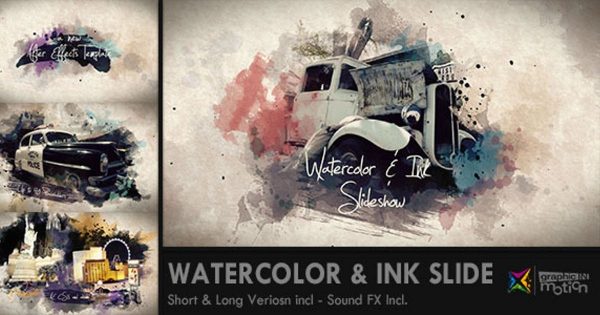 创意艺术水彩水墨幻灯片视频素材库精选AE模板 Watercolor &amp; Ink Slideshow