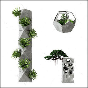 石头装饰花盆盆栽绿色植物素材之家精选3D模型