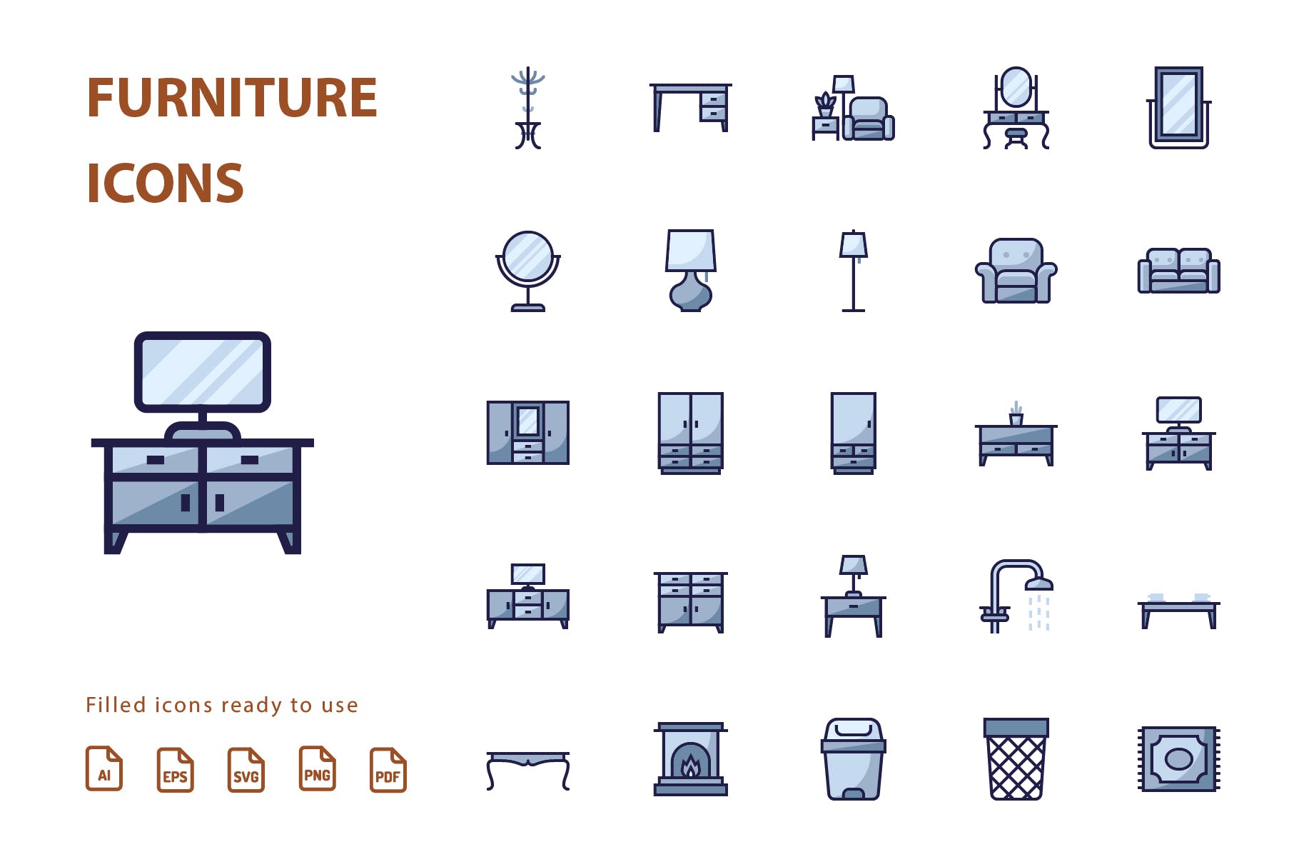 25枚家具矢量填充素材库精选图标v2 Furniture Filled Part 2插图(1)