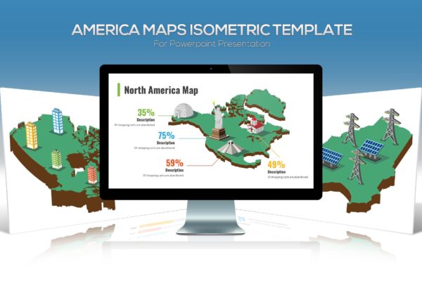 非洲国家/地区地图PPT幻灯片设计素材 America Maps Isometric &amp; Legends For Powerpoint