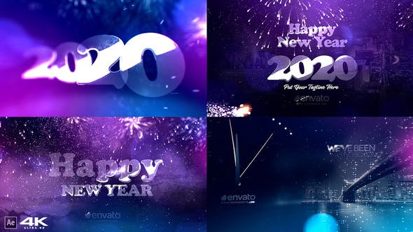 粒子动画特效2020年现代时钟倒计时视频素材库精选AE模板 New Year Countdown 2020