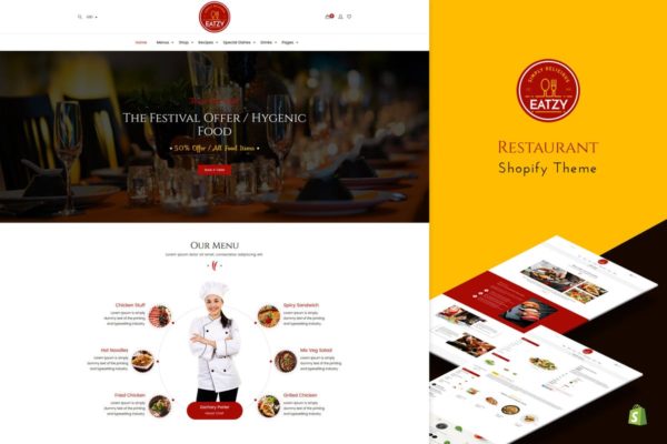 西餐厅餐厅品牌官网Shopify主题模板素材库精选 Eatzy | Restaurant Sectioned Shopify Theme