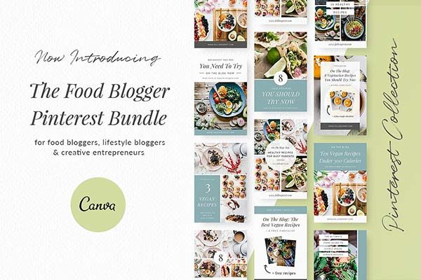 时髦的食物博客Canva模板素材库精选下载 Food Blogger Pinterest Templates [jpg,pdf]