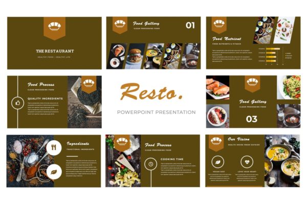 美食餐饮品牌主题PPT幻灯片设计模板 Resto Powerpoint Presentation