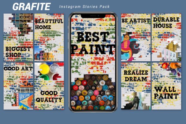 街头涂鸦自喷漆图画风格Instagram社交品牌故事素材包 Grafite – Instagram Story Pack