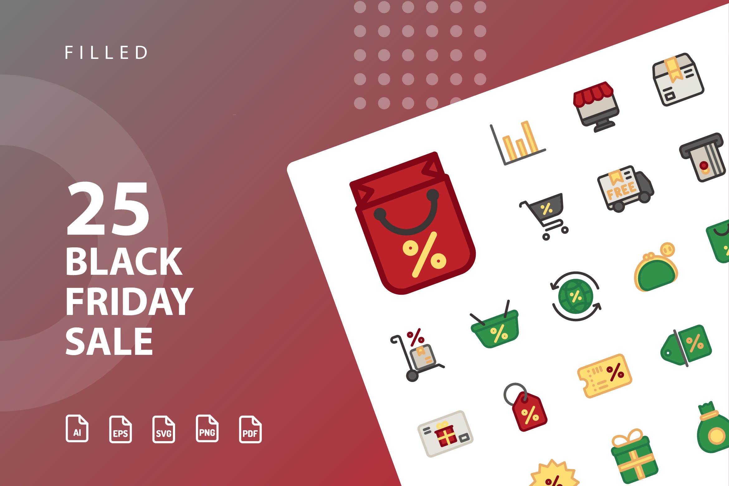黒五购物促销主题填充图标设计素材 Black Friday Sale Filled插图