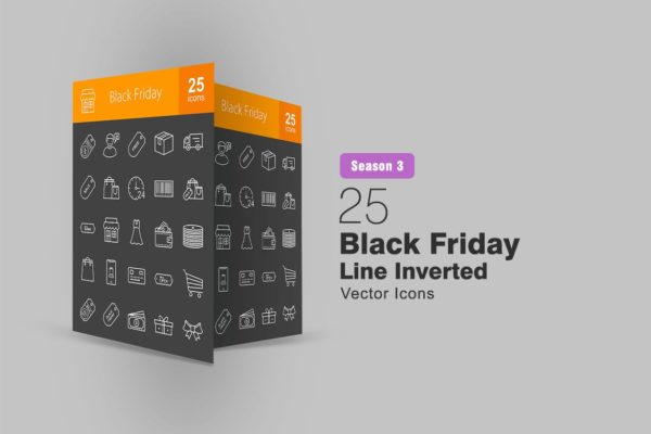 25枚黑色星期五主题反转色线性素材库精选图标 25 Black Friday Line Inverted Icons