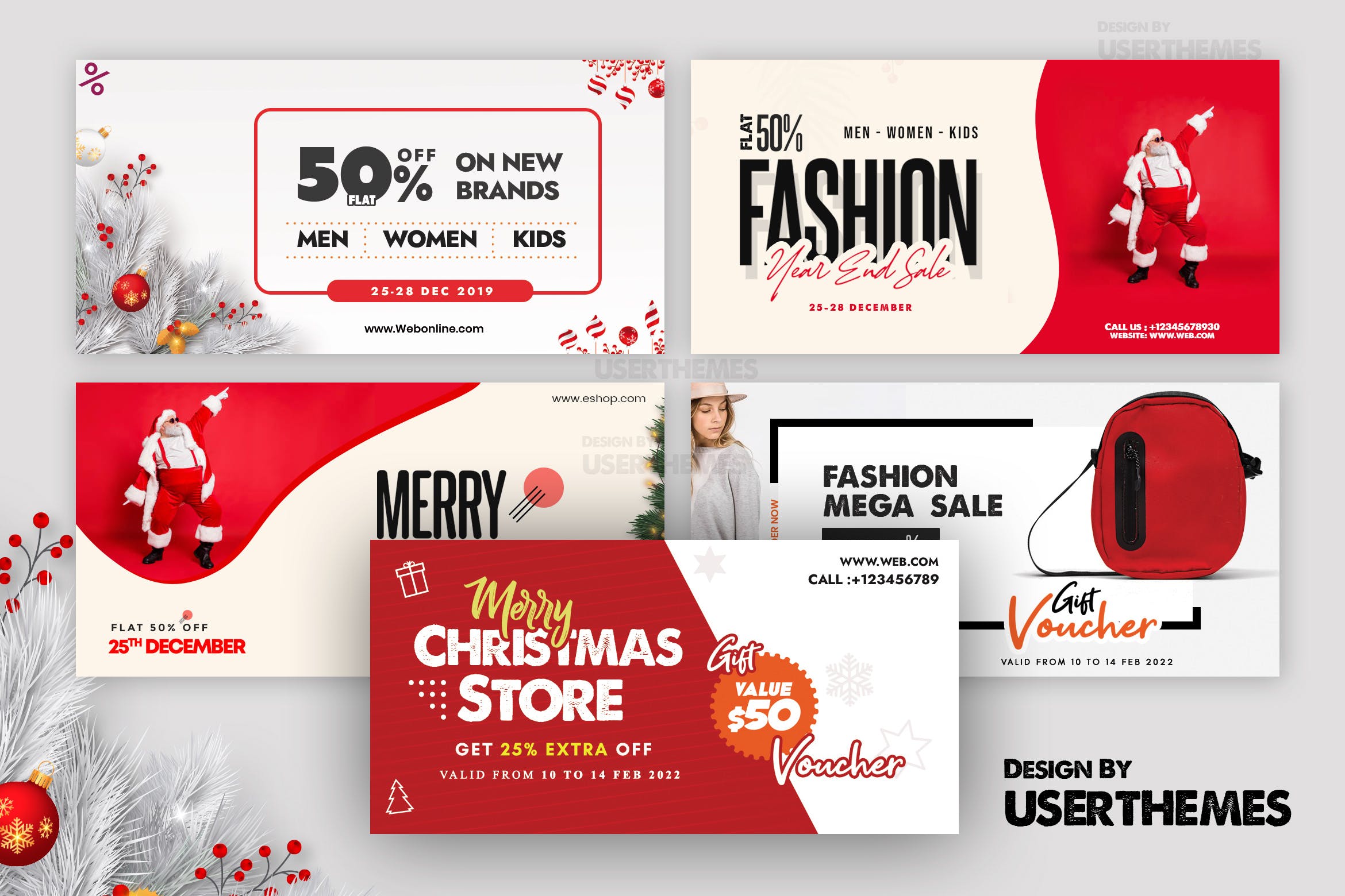 2020年圣诞节促销广告Banner图设计模板 Merry Christmas Set of Banners Template 2020插图