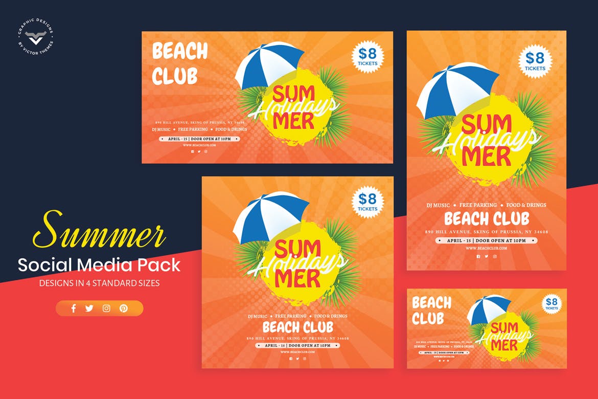 夏日主题社交媒体广告设计模板素材库精选 Summer Social Media Template插图(1)