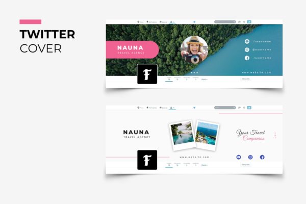 旅游代理商品牌推广Twitter主页封面设计模板素材库精选 Nauna Travel Agency Twitter Cover