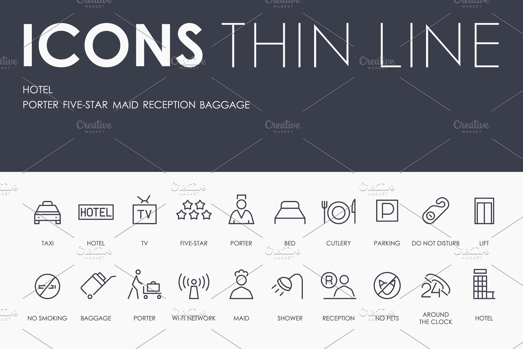 酒店旅馆主题线条图标 Hotel thinline icons插图