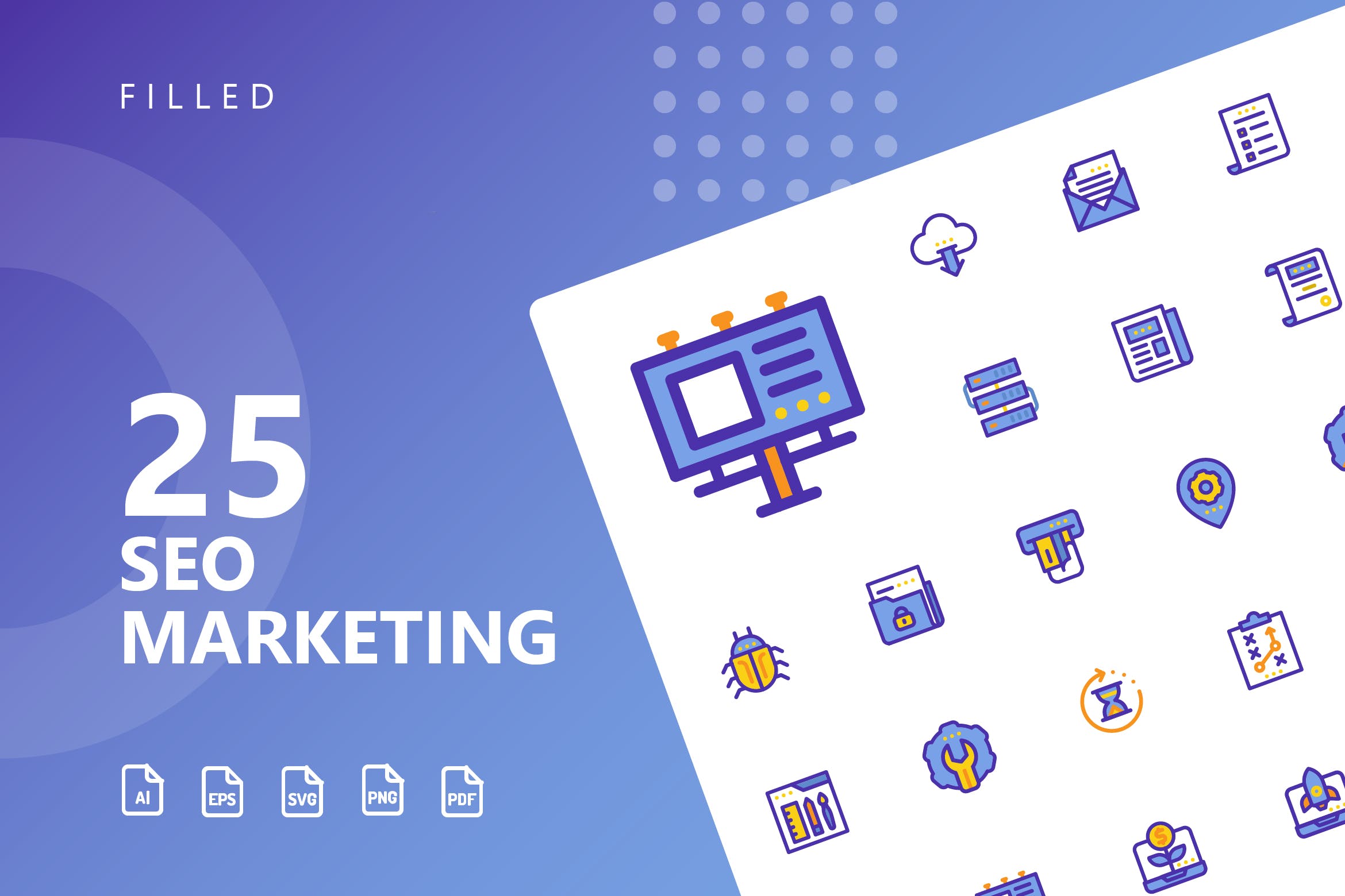 25枚SEO搜索引擎优化营销矢量填充素材库精选图标v1 SEO Marketing Filled Icons插图