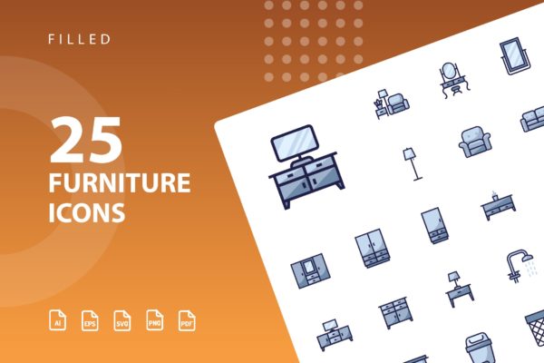 25枚家具矢量填充素材库精选图标v2 Furniture Filled Part 2