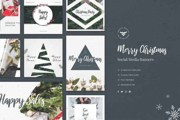圣诞节自媒体推广Banner设计模板素材库精选素材 Christmas Social Media Banners插图(1)