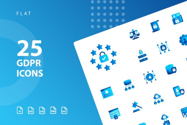 25枚GDPR通用数据保护条例主题扁平设计风格素材库精选图标 GDPR Flat