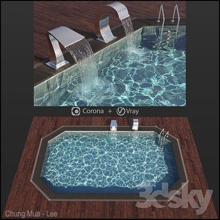 带有梯子和瀑布的游泳池素材之家精选3D模型