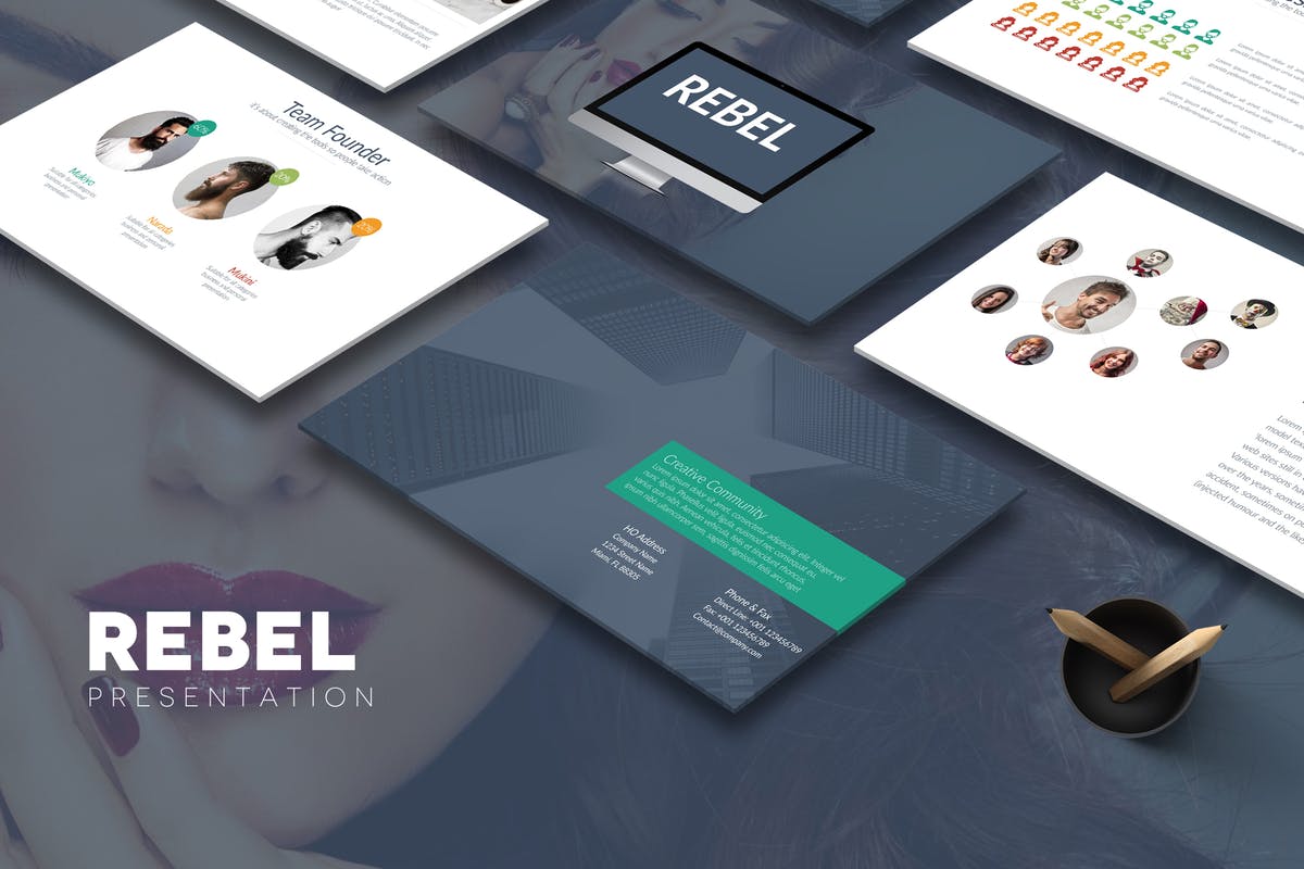 清新简约设计风格企业团队/工作室合伙人介绍PPT模板 REBEL Powerpoint Template插图