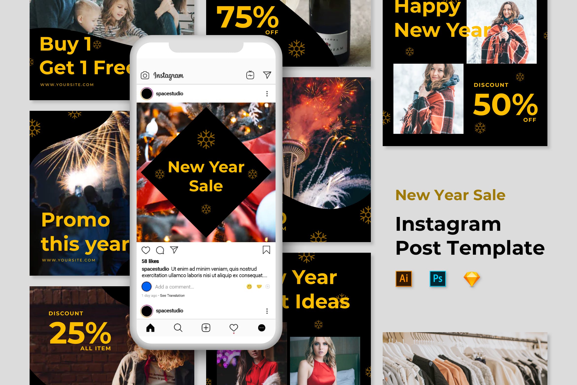 Instagram社交平日新年促销广告设计模板素材库精选 Instagram Templates插图
