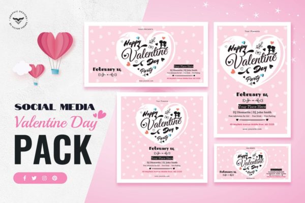 情人节主题社交媒体贴图模板素材库精选[粉色版本] Valentines Day Social Media Template