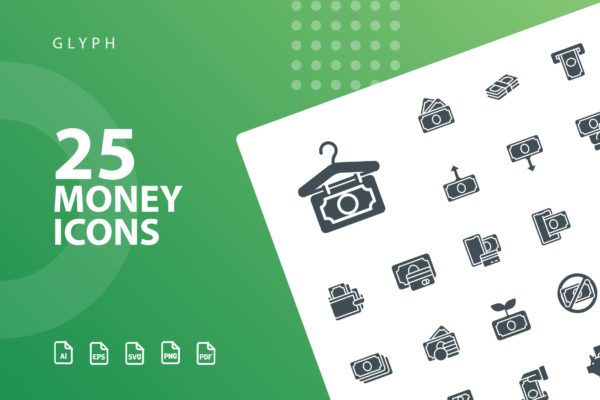 25枚金钱主题矢量字体素材库精选图标 Money Glyph Icons