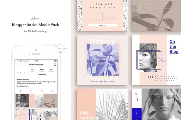 美容化妆主题社交媒体贴图模板素材库精选 Social Media Pack • Alrún