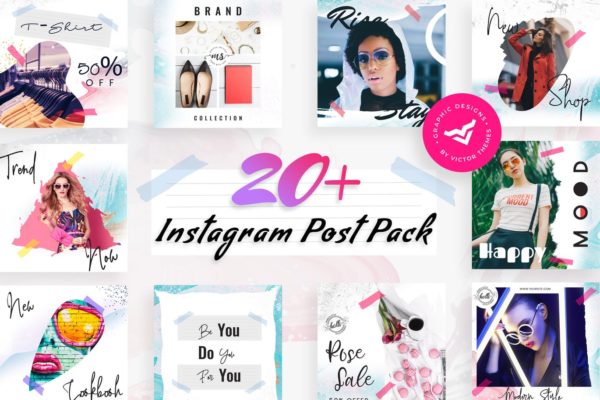 20+Instagram社交网站文章时尚风格贴图设计模板素材库精选 Modern Instagram Post Templates