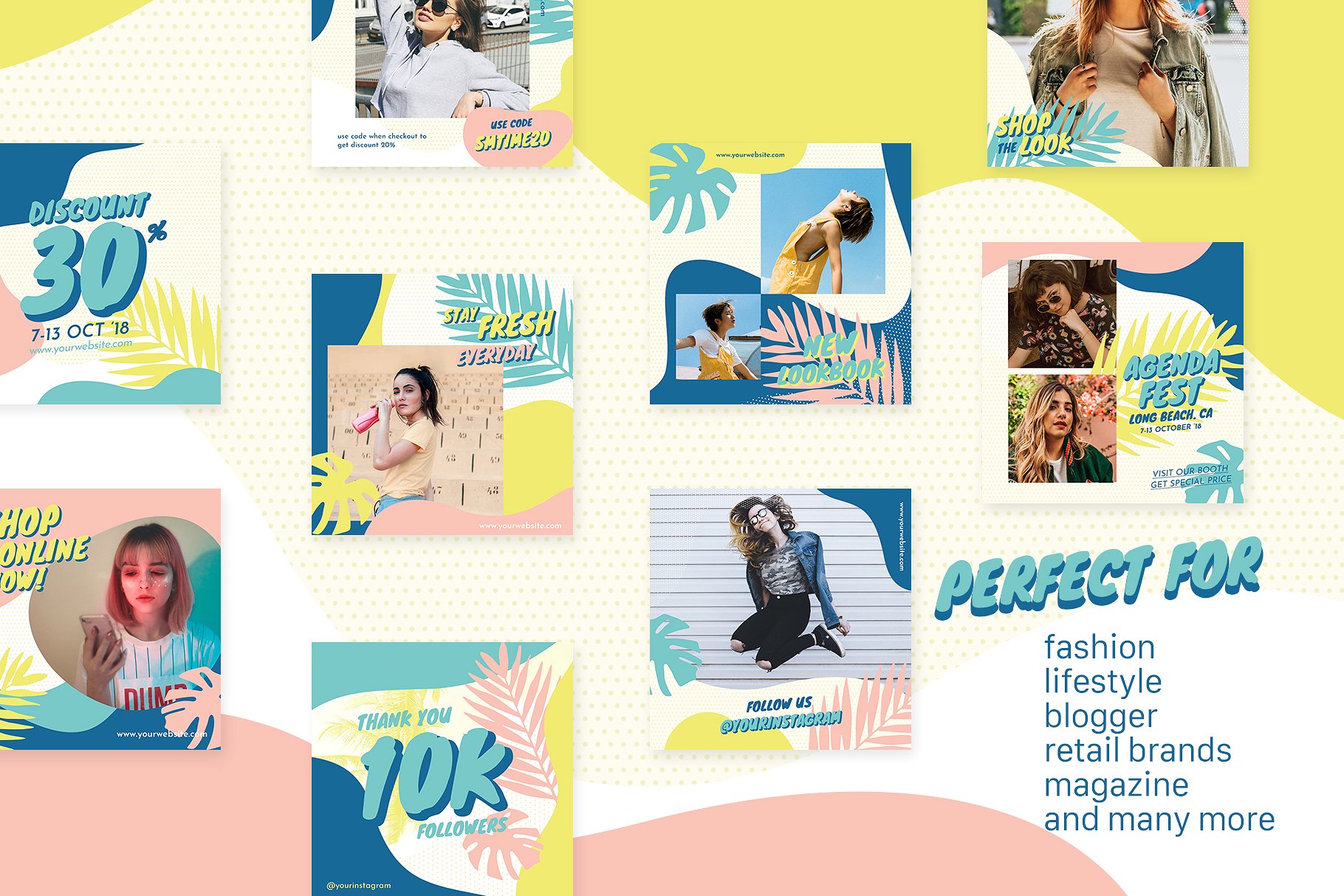 时尚生活方式社交媒体文章贴图模板素材库精选 Instagram Bundle – Summertime插图(2)