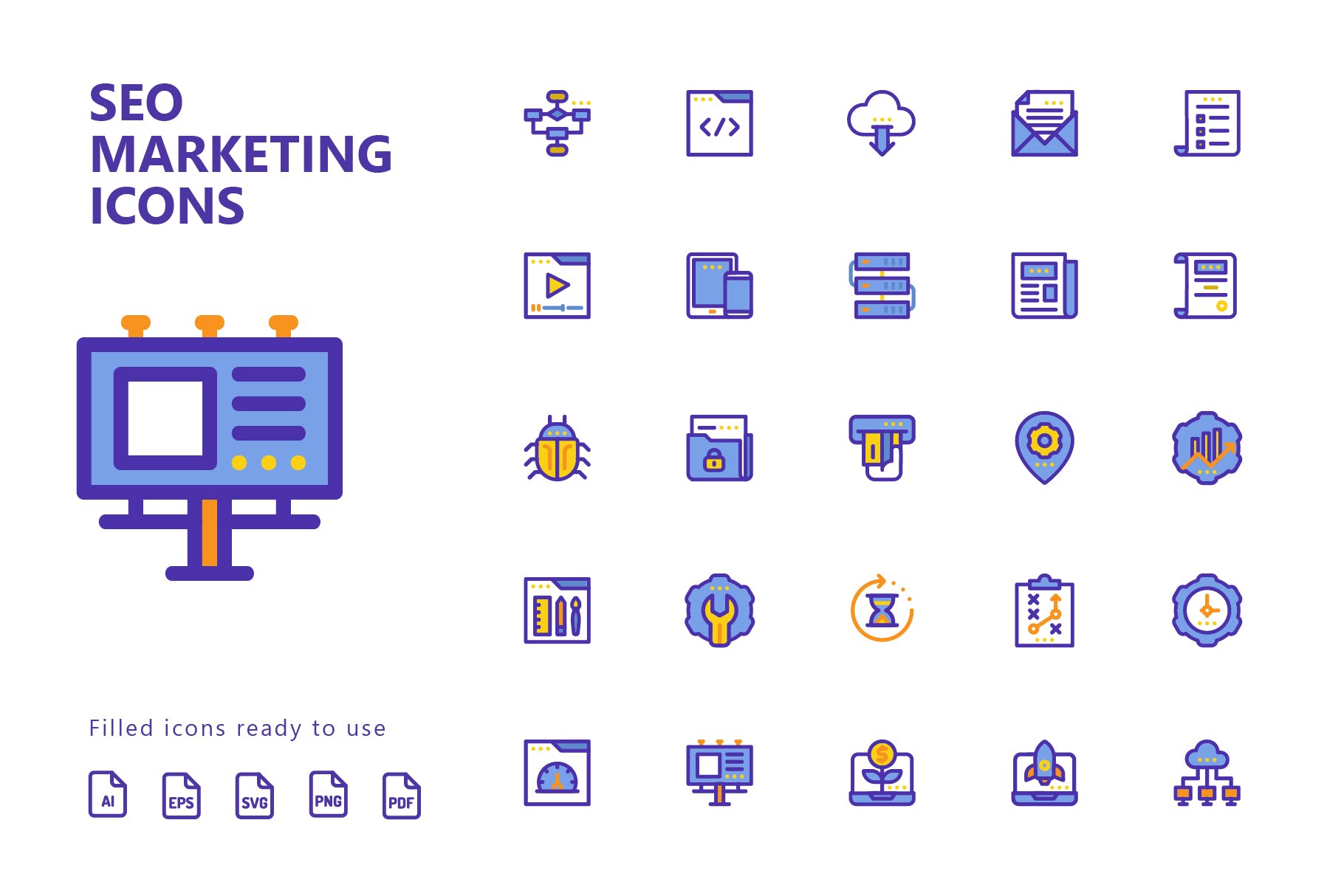 25枚SEO搜索引擎优化营销矢量填充素材库精选图标v1 SEO Marketing Filled Icons插图(1)