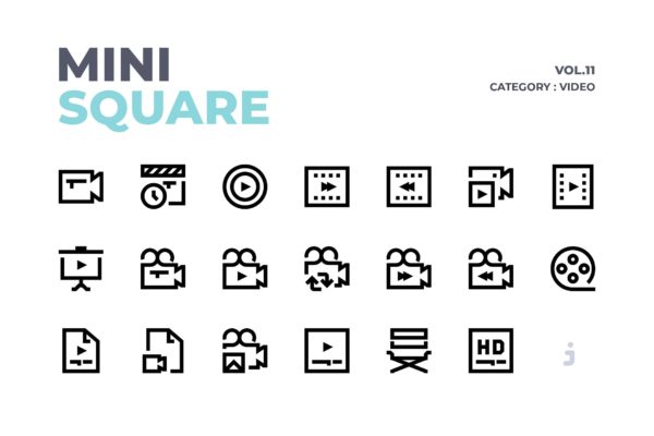 60枚视频多媒体主题线性图标矢量图标素材 Mini square – 60 Video Icons