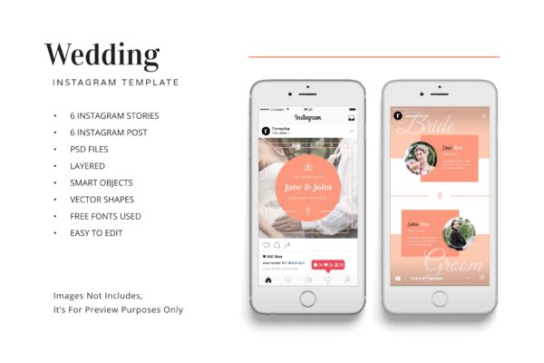 婚礼婚宴Instagram社交邀请函设计模板素材库精选 Wedding Instagram Kit Template