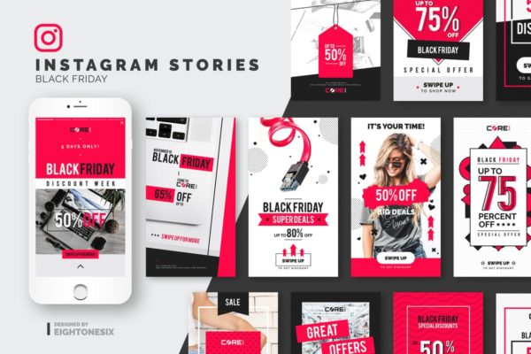 黑色星期五购物节Instagram故事促销广告模板素材库精选v6 Black Friday Instagram Story Feed Templates