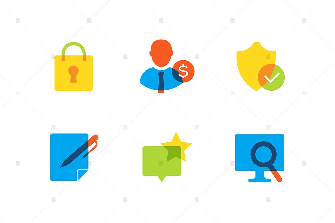 商业&安全主题扁平设计风格矢量素材库精选图标集 Business and safety – flat design style icons set插图(1)
