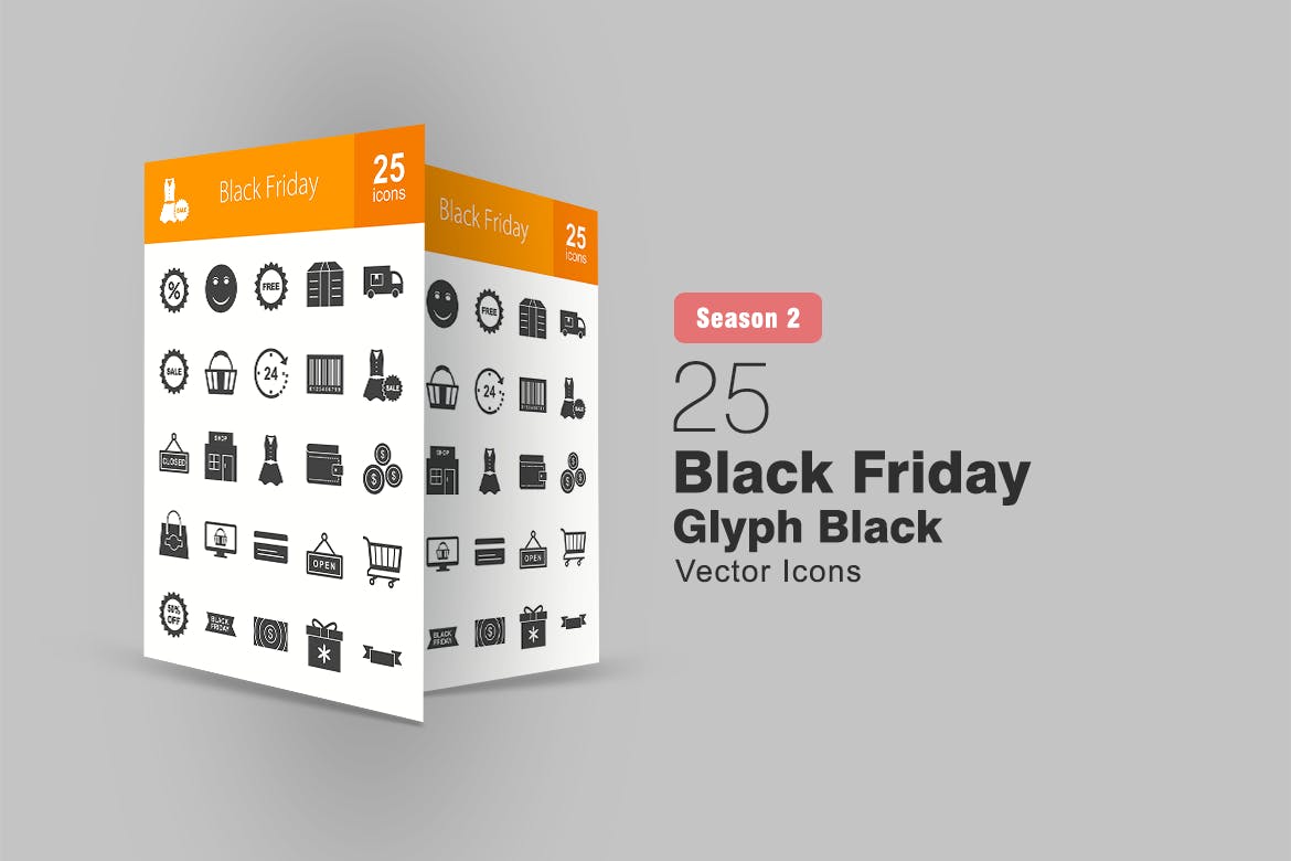 25个黑色星期五主题黑色矢量素材库精选图标 25 Black Friday Glyph Icons插图