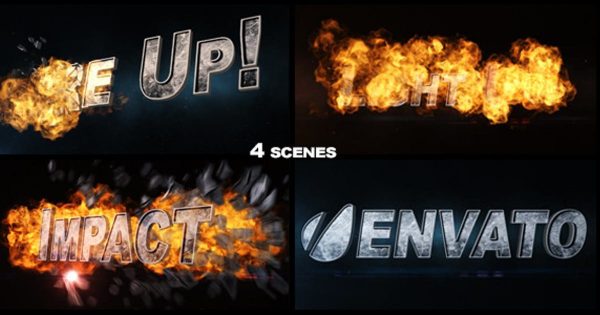 3D火焰金属质感logo演示素材库精选AE模板 Fire Up