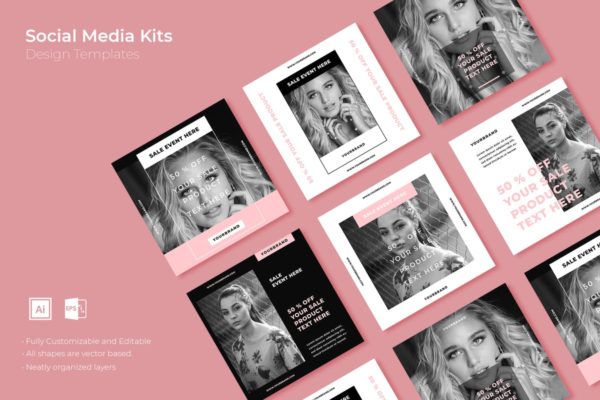 社交媒体新媒体品牌故事促销广告设计模板素材库精选V35 SRTP – Social Media Kit.35