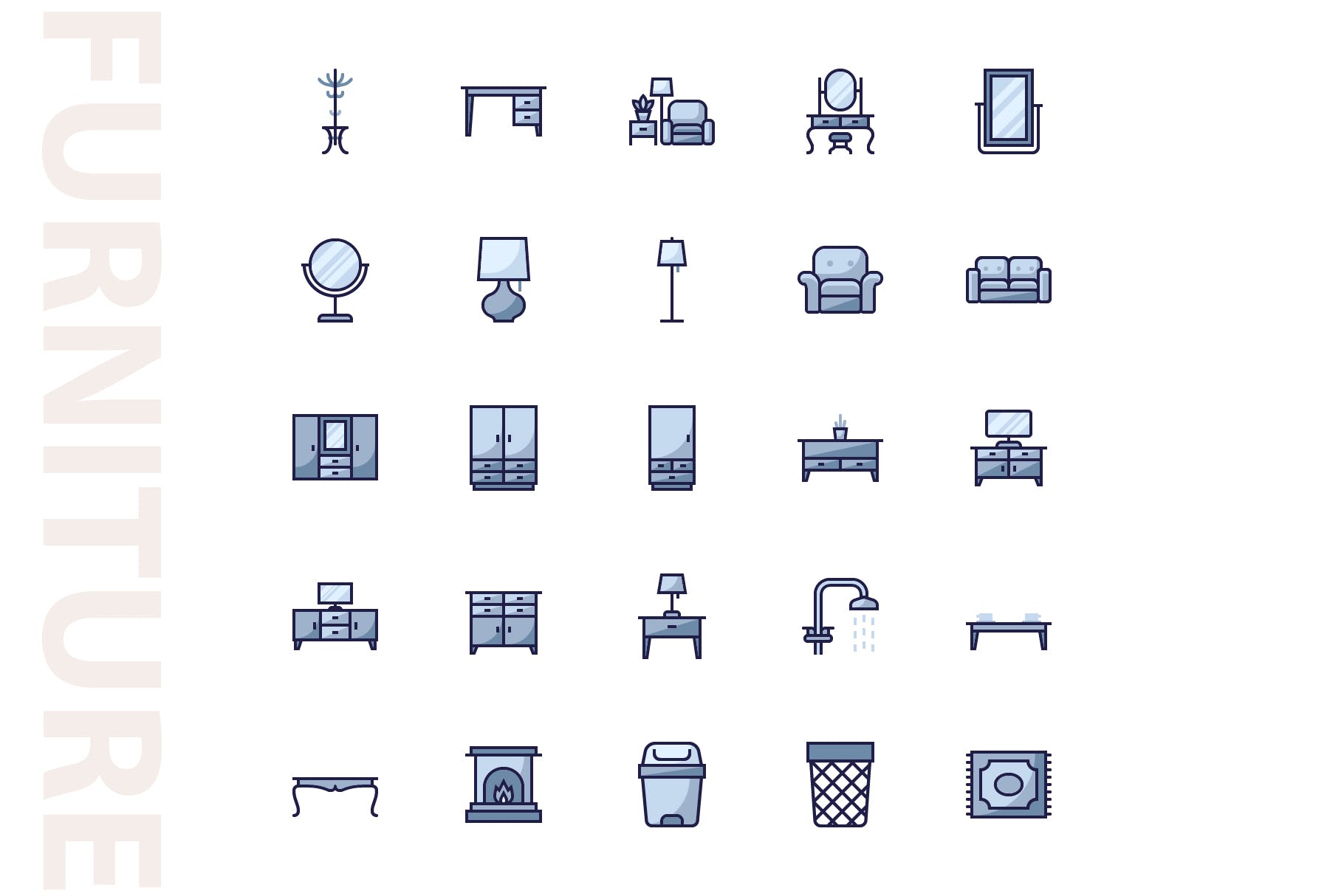 25枚家具矢量填充素材库精选图标v2 Furniture Filled Part 2插图(3)