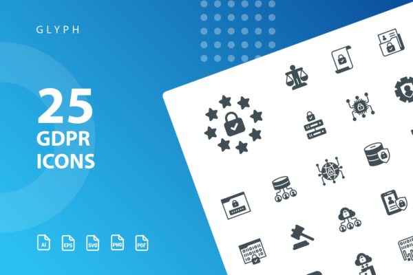 25枚GDPR通用数据保护条例主题Glyph风格素材库精选图标 GDPR Glyph