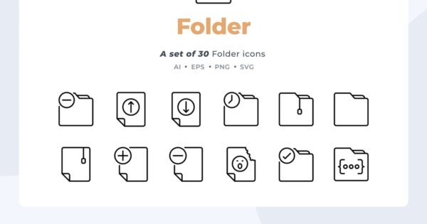 30枚文件夹和文档主题图标素材 Basic line – 30 Folder and Document Icons